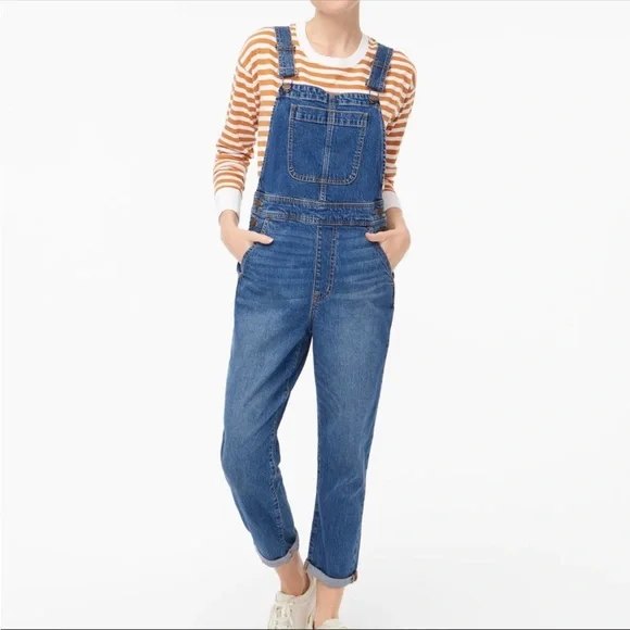 J. Crew Factory Classic Denim Overall, In All Day Stretch XXS. Straight leg - Picture 3 of 14